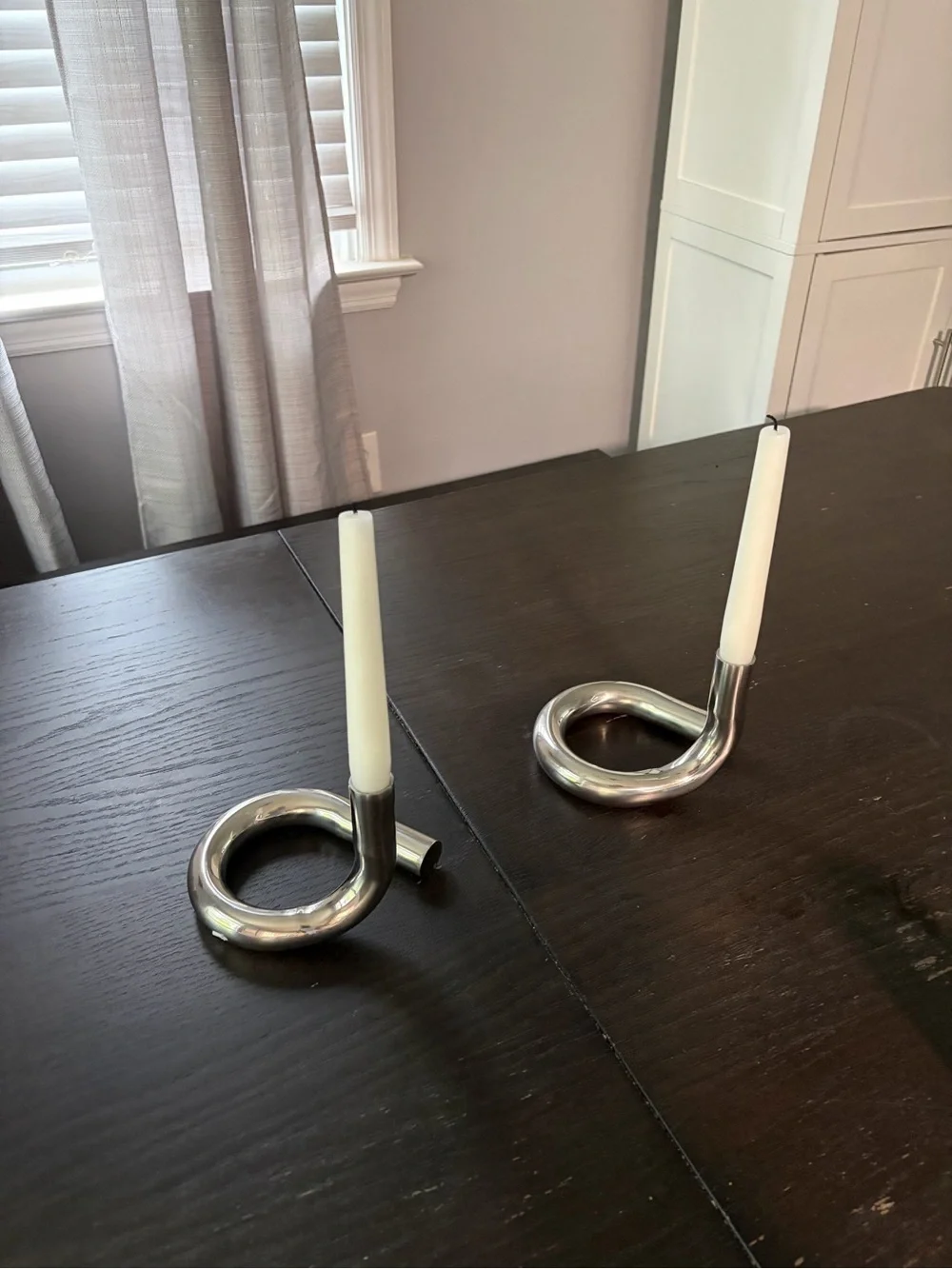 Modern Silver Loop Candle Holder with White Taper Candle